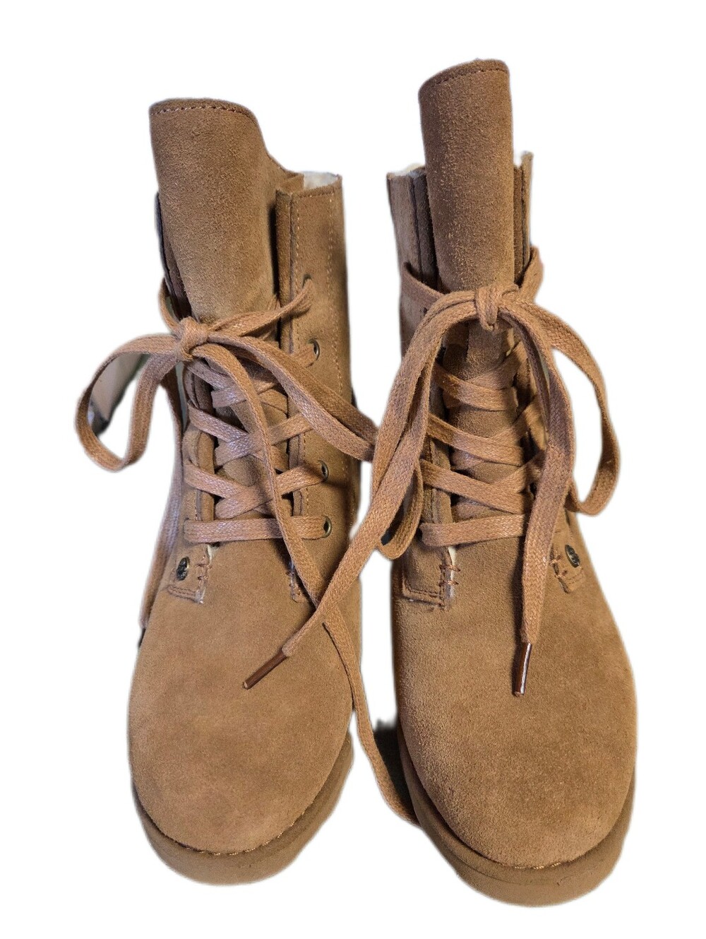 Bearpaw Krista Suede Leather Lace Up Wedge Ankle Boot Fall NWOT Size 6